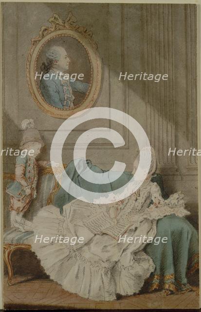 Madame Millin du Perreux and Her Son, with a Painted Portrait..., c. 1760. Creator: Louis Carmontelle (French, 1717-1806).