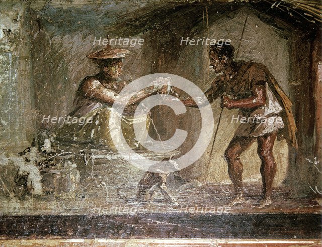Roman wallpainting of a traveller and a water-seller, Pompeii, Italy. Creator: Unknown.