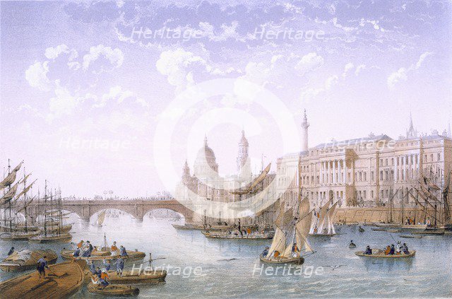 Custom House and London Bridge, 1862. Creator: Achille-Louis Martinet (1808-77).