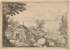 Two Men in the Doorway of a Hut, probably c. 1645/1656. Creator: Allart van Everdingen.