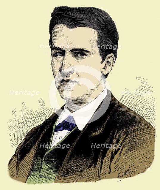Thomas Alva Edison (1847-1931), American inventor,engraving 1887.