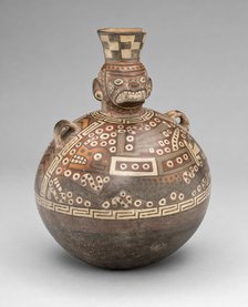 Bottle with a Masked Figure and Abstract Feline and Textile Motifs, A.D. 700/900. Creator: Unknown.