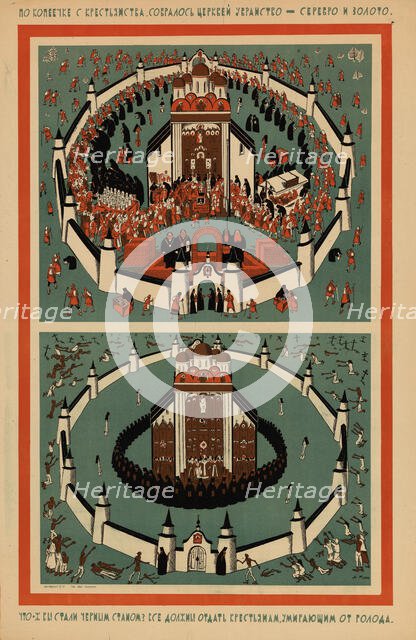 The silver and gold church decorations were paid for by hard-earned kopecks, 1922. Creator: Moor, Dmitri Stachievich (1883-1946).