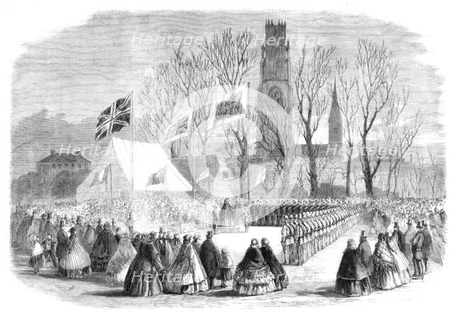 Presentation of a silver trumpet to the Artillery Corps and a silver bugle to the Rifle..., 1860. Creator: Unknown.