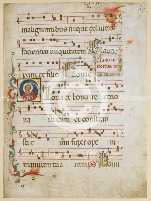 Manuscript Leaf with a female saint (possibly Dorothy) in an Initial G, from a Gradual, ca. 1330-40. Creator: Unknown.