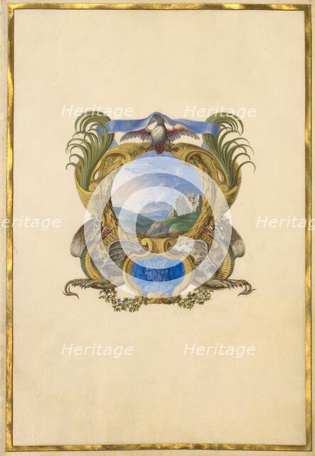 Escutcheon with a Castle; Three Emblems for Louis XIV, about 1663-1668. Creator: Jacques Bailly.