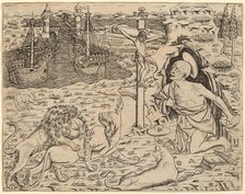 Saint Jerome in Penitence, with Two Ships in a Harbor, c. 1480/1500. Creator: Unknown.