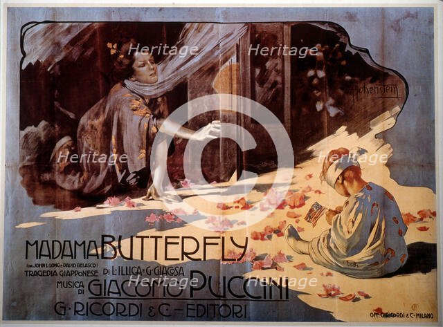 Poster for the Opera Madama Butterfly by G. Puccini, 1904. Creator: Hohenstein, Adolfo (1854-1928).