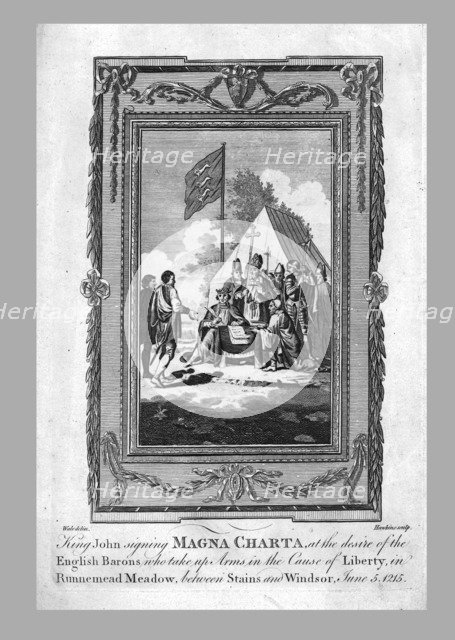 'King John signing Magna Charta in Runnemead Meadow, June 5 1215', (c1780). Artist: Hawkins.