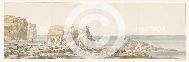View of rock detached from shore in a cove on Gozo, 1778.  Creator: Louis Ducros.