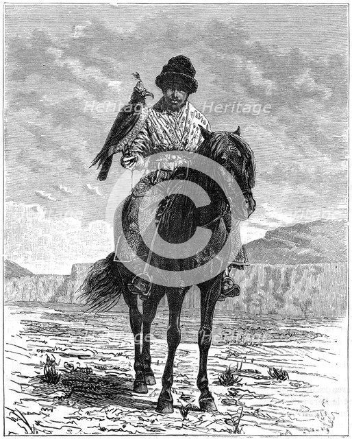 A falconer, Turkestan, 19th century.Artist: Delort