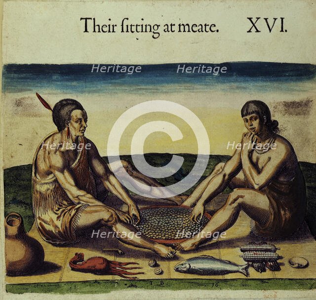 Native Americans preparing food, 1618. Creator: Unknown.