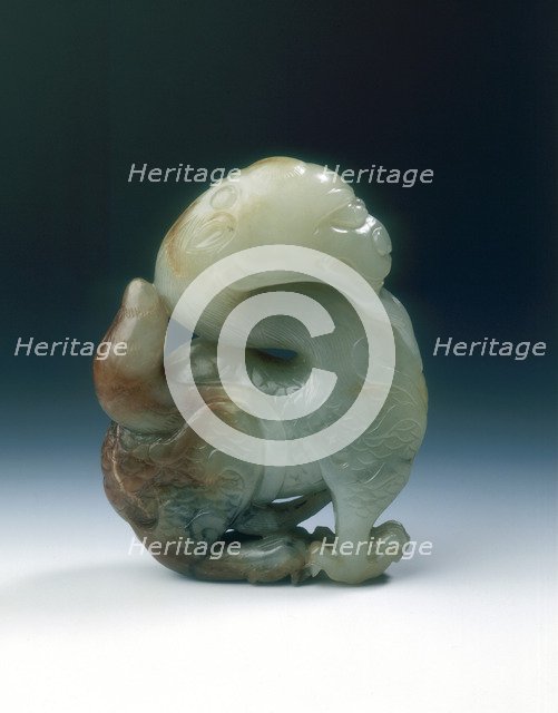 Jade standing qilin, Yuan dynasty, China, 1279-1368. Artist: Unknown