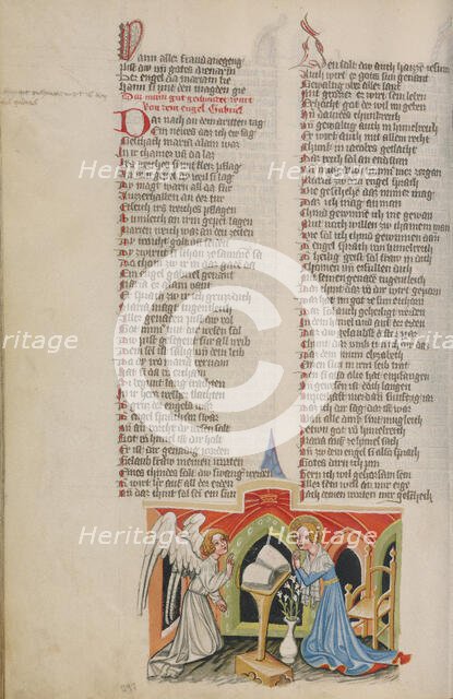 The Annunciation; Weltchronik, about 1400-1410. Creator: Unknown.