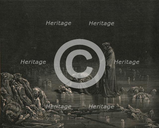 'Then seizing on his hinder scalp, I cried: "Name thee, or not a hair shall tarry here"', c1890.  Creator: Gustave Doré.