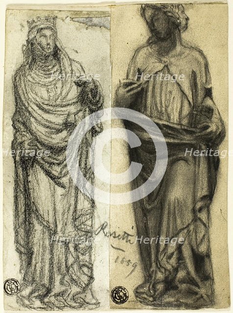 Two Studies of Medieval Sculpture, 1859. Creator: Dante Gabriel Rossetti.