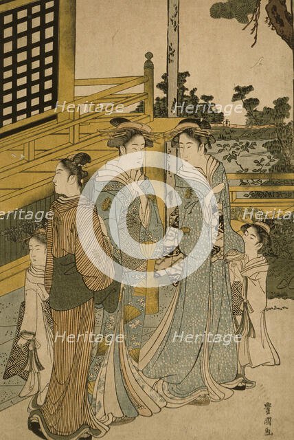 Two Courtesans and Kamuro, 19th century. Creator: Utagawa Toyokuni II.