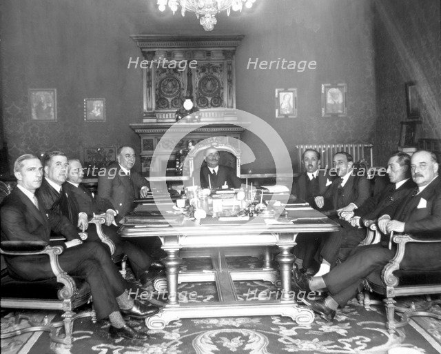 Damaso Berenguer (1873-1853) presiding over the council of ministers,  Spanish military and polit…