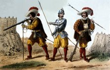 Reign of Philip IV (1621-1665), soldiers (1632) of the Corps of Flanders: Musketeer, pikeman and …