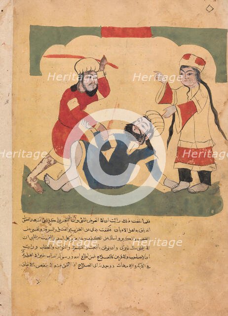 The Husband Beats his Wife's Lover, Folio from a Kalila wa Dimna, 18th century. Creator: Unknown.
