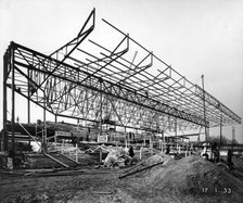Construction underway on the Members Stand at Kempton Park Racecourse Surrey, 1933. Artist: Unknown