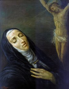 St Rita de Cascia in ecstasy in front of the figure of Christ on the cross, 19th century. Artist: Anon