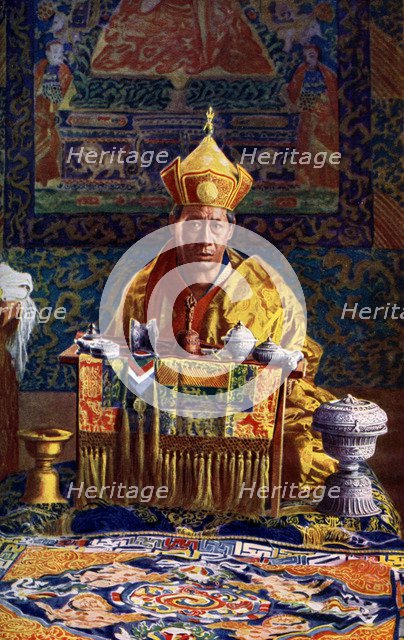 The Deb Raja, acting head of the Buddhist Church of Bhutan, 1922.Artist: John Claude White