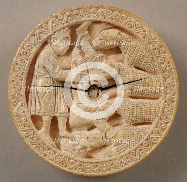 Game Piece with Hercules Throwing Diomedes to His Man-Eating Horses, German, ca. 1150. Creator: Unknown.