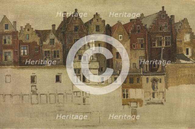 Houses of Old Antwerp, Handschoenmarkt, 1866. Creator: Jan August Hendrik Leys.