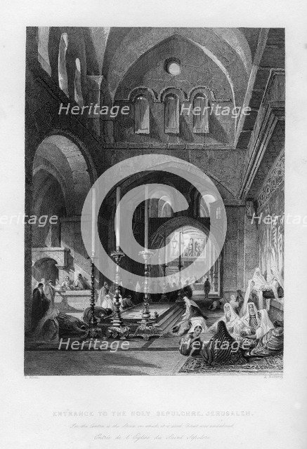 The entrance to the Holy Sepulchre, Jerusalem, Israel, 1841.Artist: J Redaway