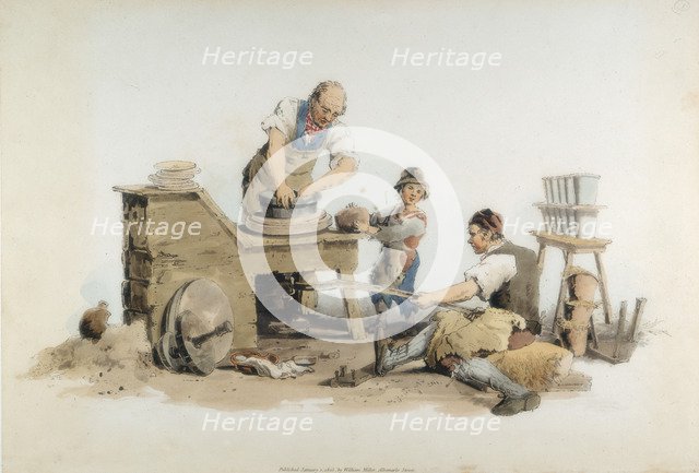 Making flower pots, 1808. Artist: William Henry Pyne
