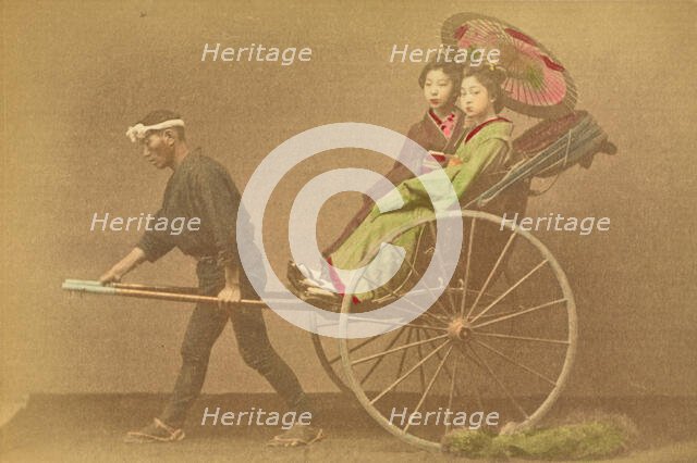 Jinrikisha Carrying Two Japanese Ladies, 1897. Creator: Ogawa Kazumasa.