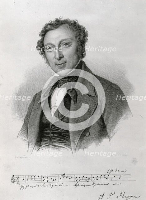 Portrait of the organist and composer Andreas Peter Berggreen (1801-1880), c. 1837. Creator: Baerentzen, Emilius Ditlev (1799-1868).