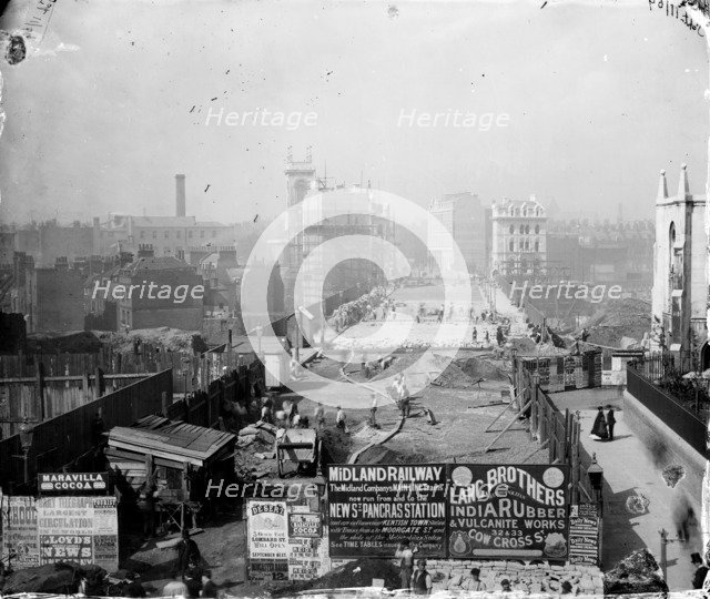 Construction of Holborn Viaduct, Camden, London, 1869. Artist: Henry Dixon