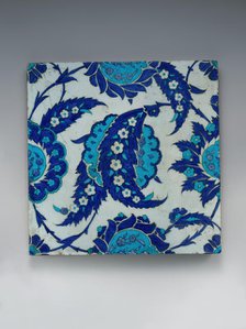 Tile with 'Saz' Leaf Design, Turkey, ca. 1545-55. Creator: Unknown.