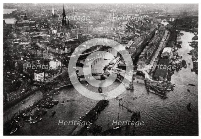 Aerial view of Hamburg harbour, Germany, from a Zeppelin, c1931 (1933). Artist: Unknown