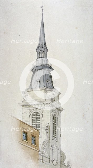 View of the tower and spire of St Martin within Ludgate, City of London, 1840. Artist: Anon