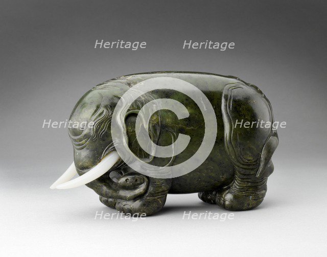Jade figure of an elephant, 17th-18th century. Artist: Unknown.