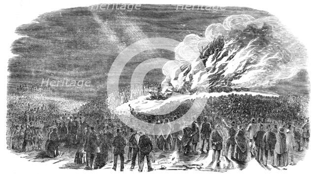 The Peace Commemoration at Portsmouth - the Bonfire on the Beach, 1856.  Creator: Unknown.