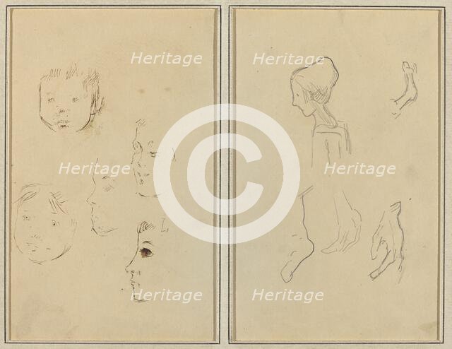 Five Studies of Heads; A Boy in Profile with Studies of Hands and Feet [verso], 1884-1888. Creator: Paul Gauguin.