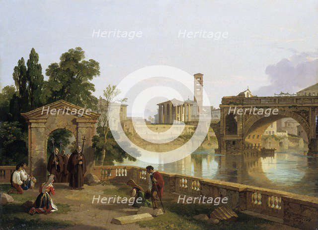 'The Tiber with the temple of Vesta', 1828. Artist: Penry Williams.