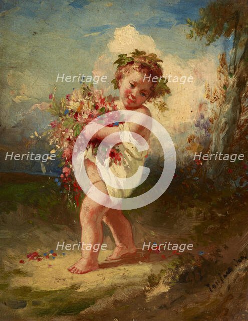 Child Carrying Flowers, c1850. Creator: Francois Louis Lanfant De Metz.