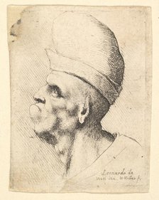 Bust of a deformed man wearing a bulbous hat in profile to the left, 1625-77. Creator: Wenceslaus Hollar.