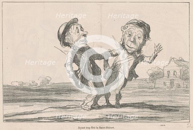 Ayant trop fêté la Saint-Hubert, 19th century. Creator: Honore Daumier.