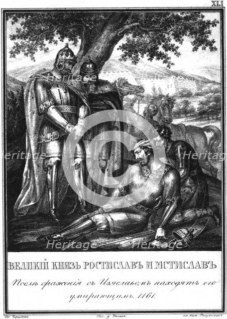 Rostislav Mstislavich finds the dying prince Izyaslav Davidovich. 1161 (From Illustrated Karamzin) Artist: Chorikov, Boris Artemyevich (1802-1866)