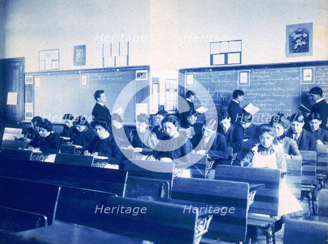 Classroom at the Indian Industrial School, Carlisle, Pennsylvania, between 1901 and 1903. Creator: Frances Benjamin Johnston.
