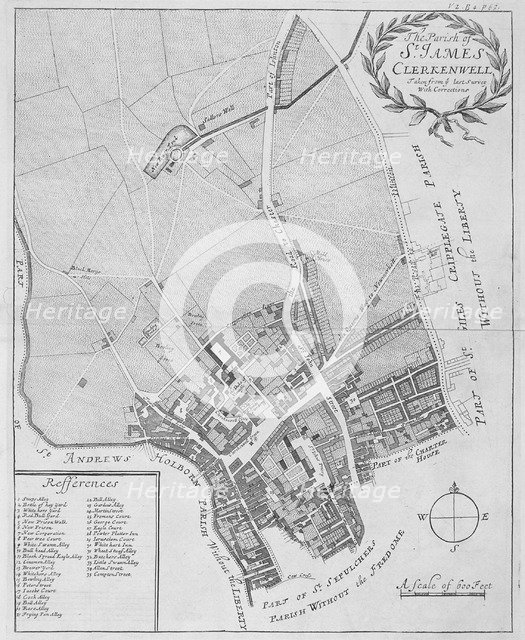 Map of the parish of St James Clerkenwell, London, 1720. Artist: Anon