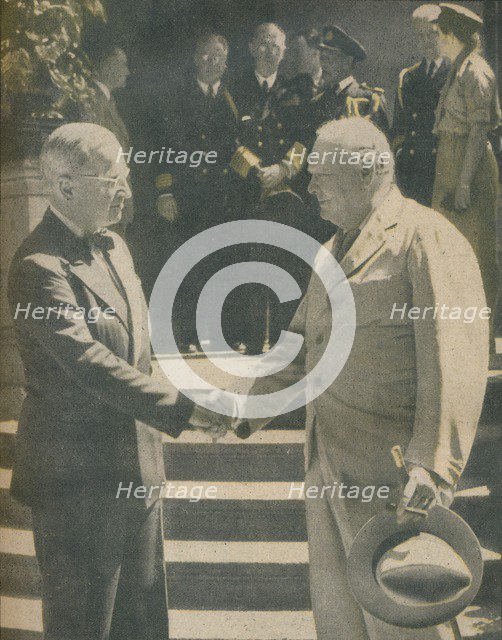 'Warm Handshake Between Premier and President', 1945. Artist: Unknown.