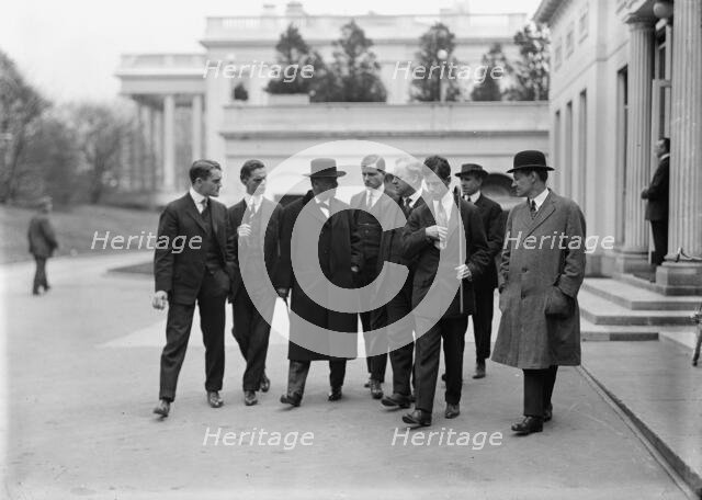 Daniels, Josephus, Secretary of The Navy, 1913-1921. with Newsmen, 1914. Creator: Harris & Ewing.