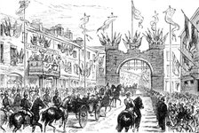 The Royal Visit to Swansea: the procession passing the Old City Arch, 1881. Creator: Unknown.